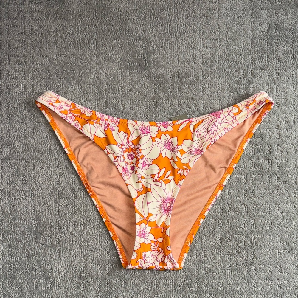 J Crew Women's 1989 High Leg Bikini Bottom Orange Floral NWT